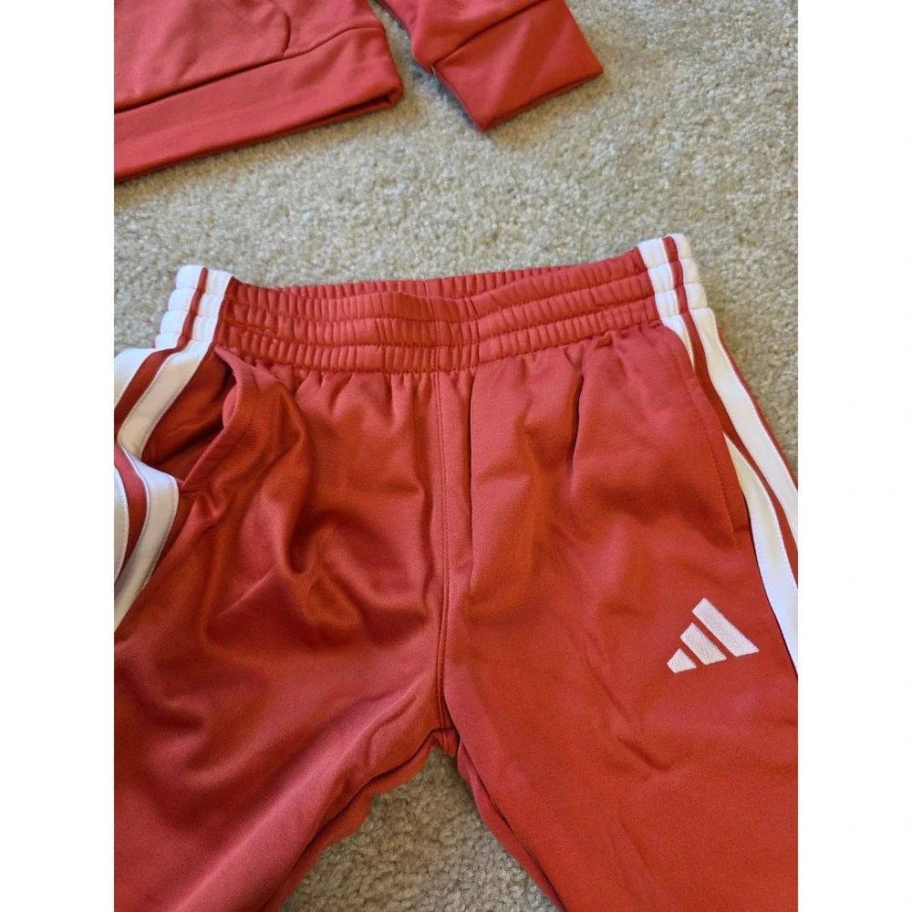 Adidas Boys Red Fleece Hoodie and Jogger Tracksuit Set Size Small S 8
